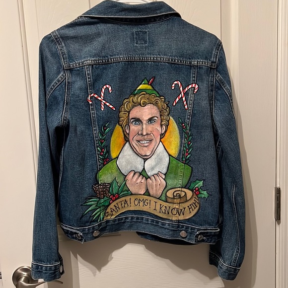 One of a Kind “Buddy the Elf” Denim Jacket - Picture 1 of 5